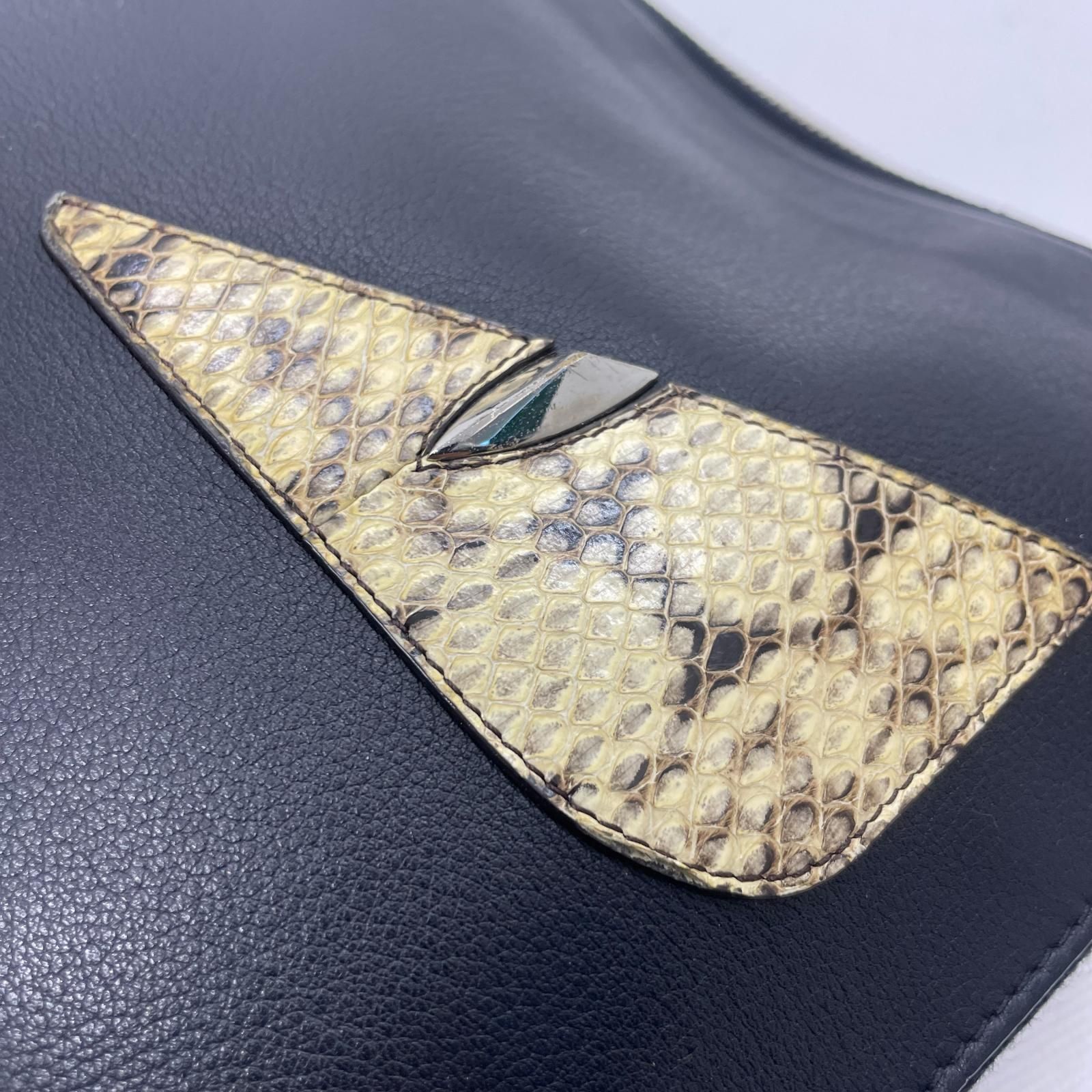 フェンディ FENDI バグズモンスター クラッチバッグ ブラック パイソン