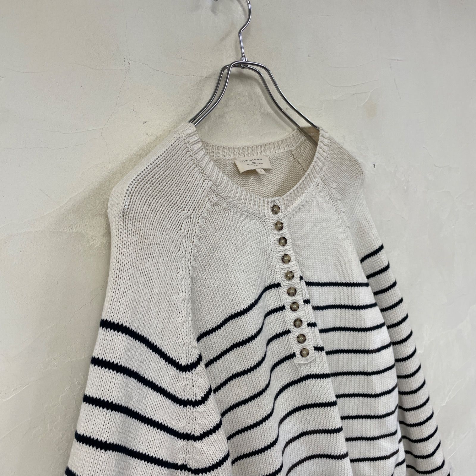 SEZANE セザンヌ イタリア製 ボーダーコットンニット ハーフボタン