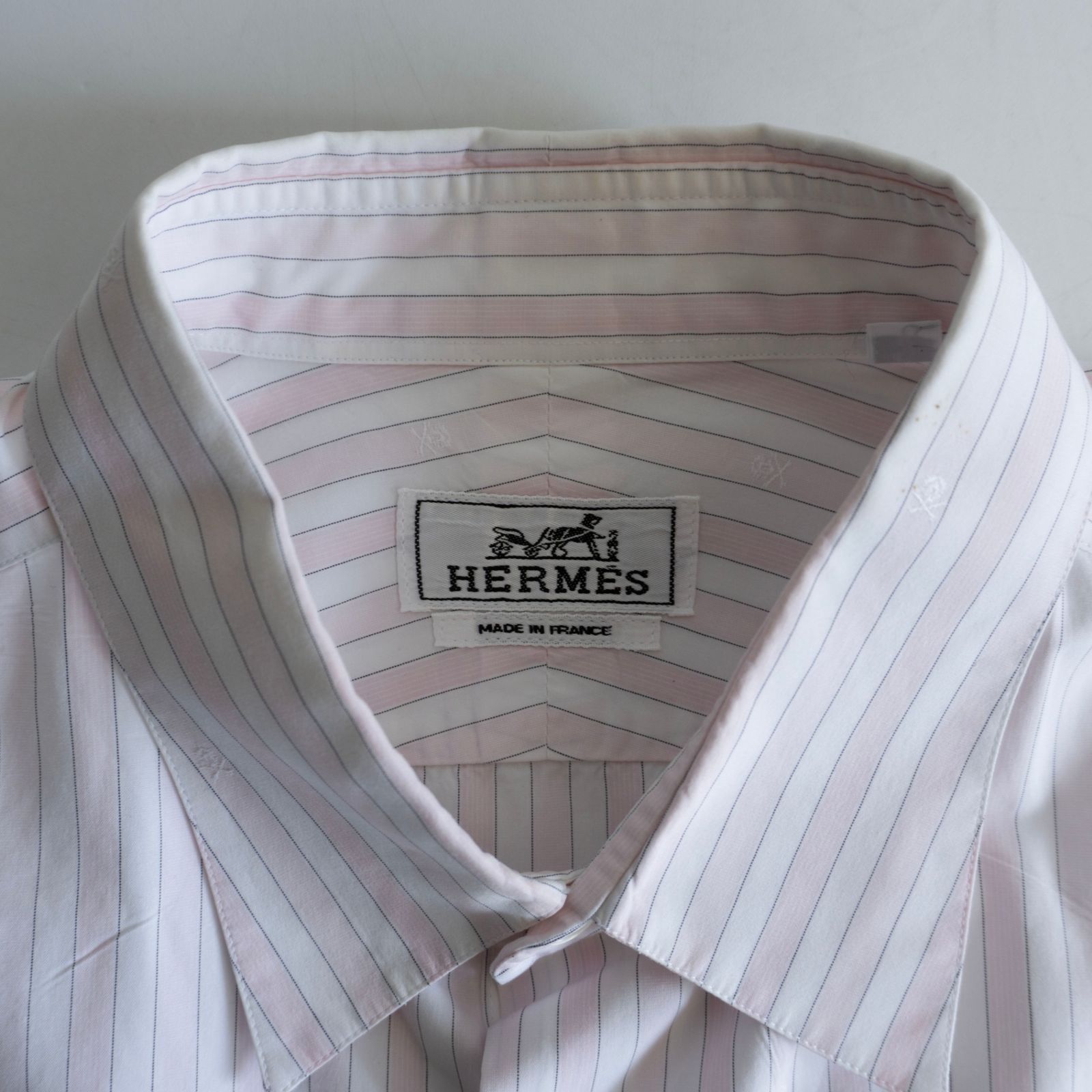 高級品】 HERMES 【セリエボタン コットン ストライプ柄 シャツ】43 17