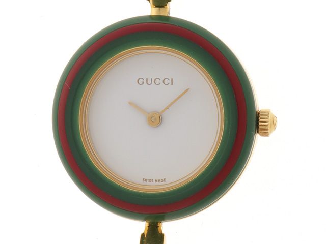 GUCCI グッチ チェンジベゼル バングルウォッチ 11/12 腕時計 GP GP ホワイト クオーツ ホワイト文字盤 レディース【中古】471