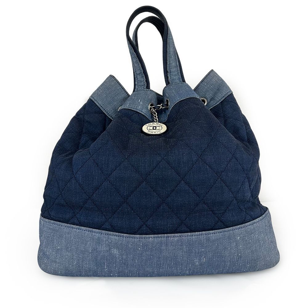 CHANEL シャネル マトラッセ デニム巾着チェーンバッグ リュック 19 番台 バックパック ブルー 2WAY レディース 【中古】