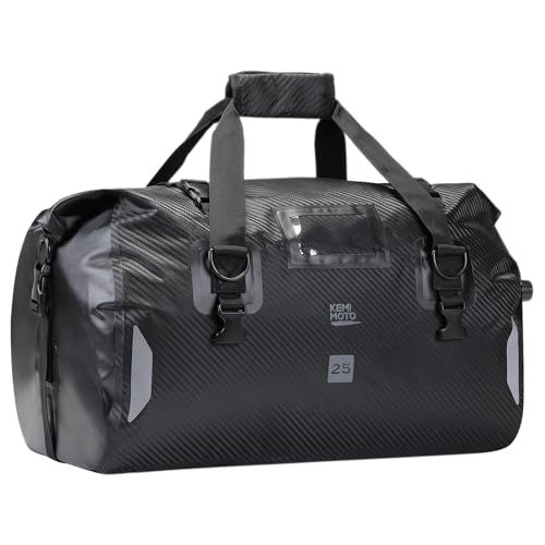 KEMIMOTO バイクシートバッグ 防水仕様 ツーリングバッグ キャンプツーリング 25L ショルダーストラップ付き 反射ストリップ エアバルブ搭載 日帰りの旅行に対応適 オートバイ/アウトドア/キャンプ用バッグ KM-806 ブラック-25Ｌt