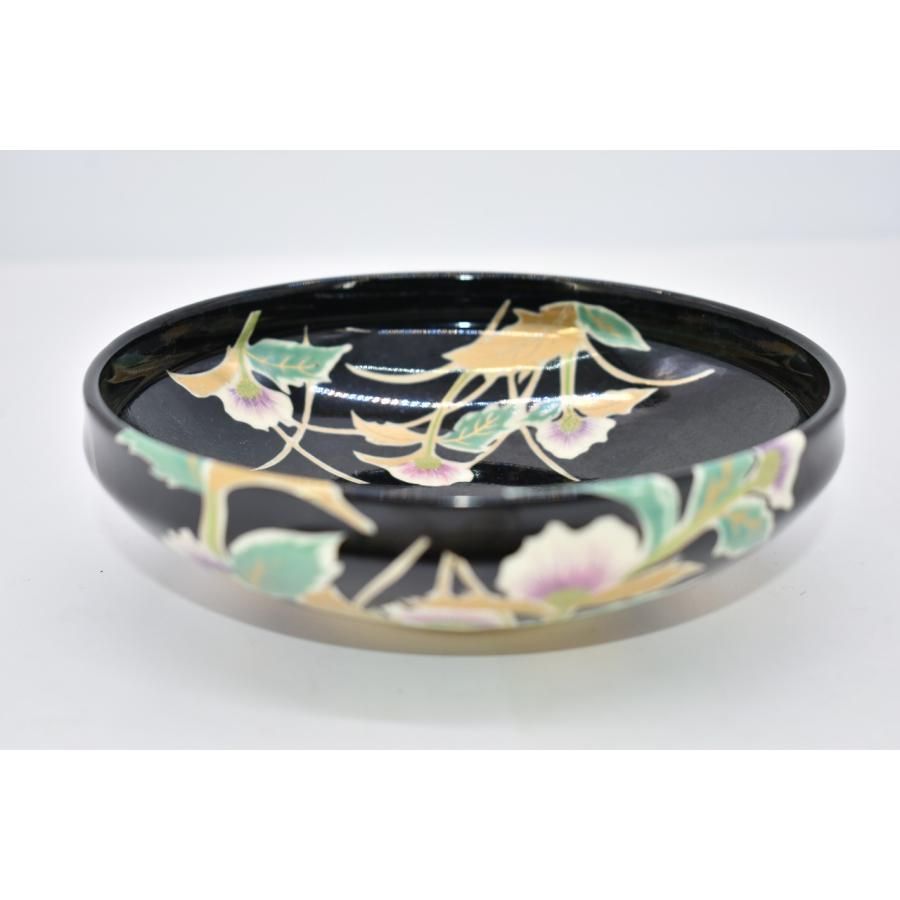 茶碗　茶道　茶器 茶道具 抹茶茶碗 黒地 アザミ絵 平茶碗 英香 作 紙箱 茶道 tz18-102