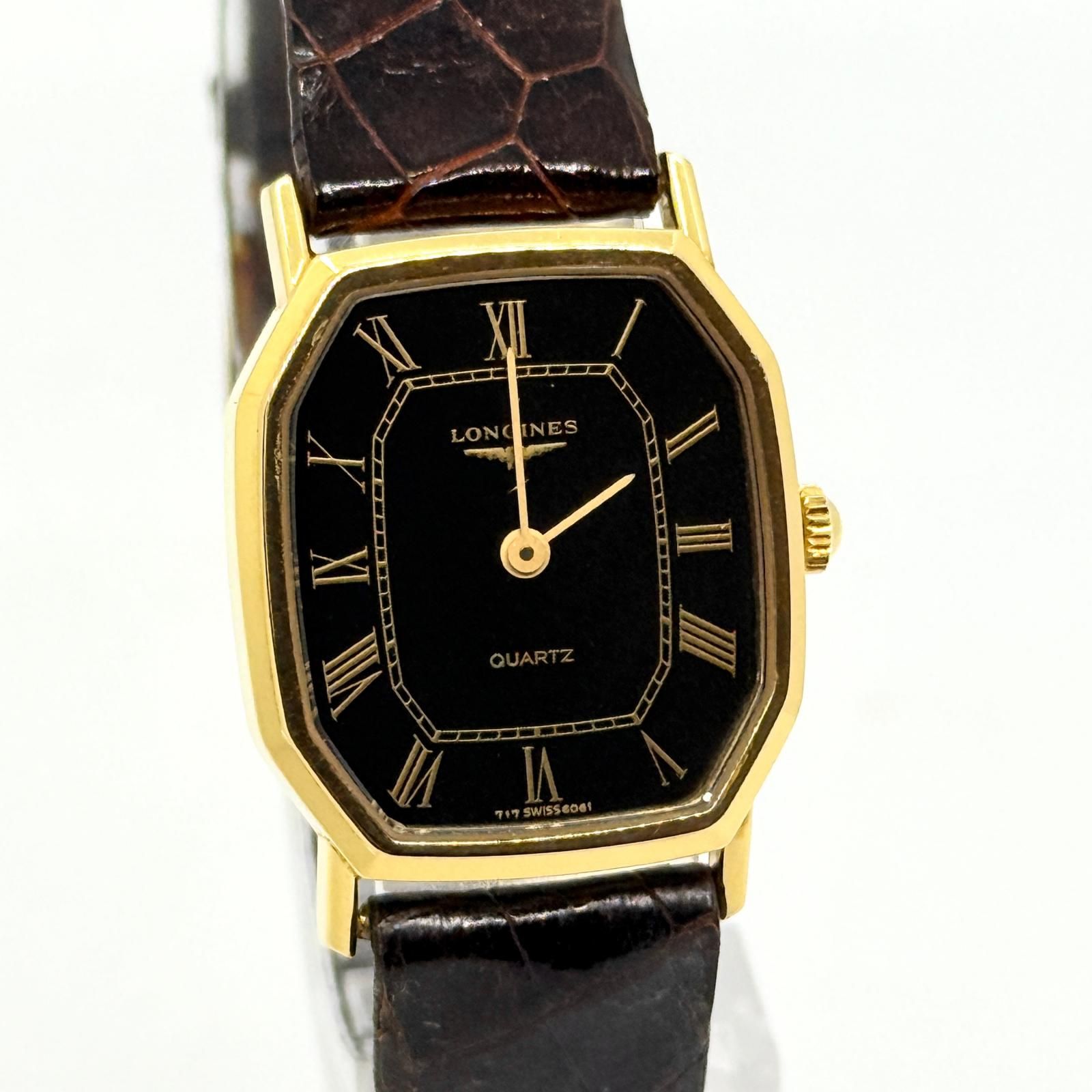 LONGINES ロンジン ブラック QZ レディース オクタゴン 腕時計 訳あり