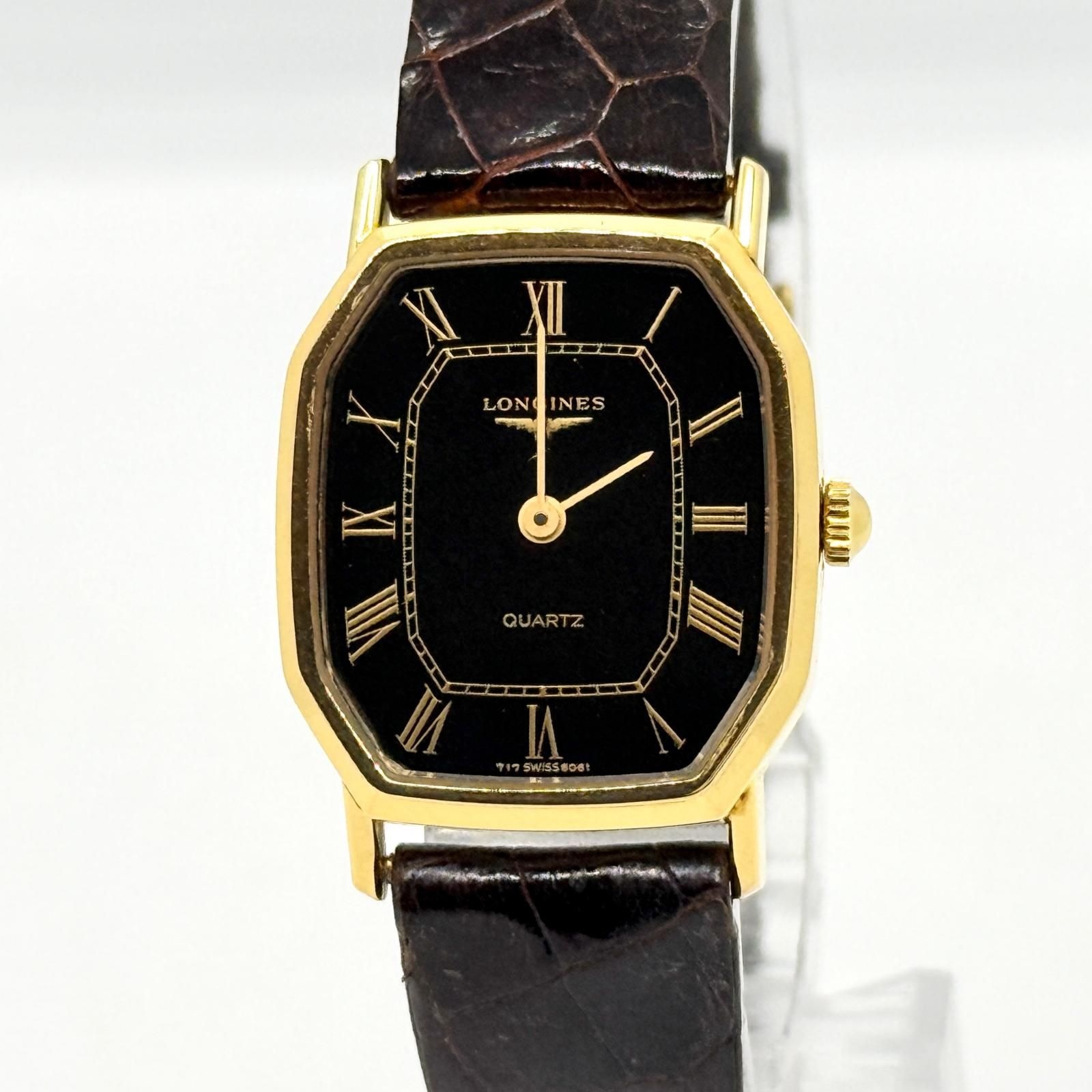 LONGINES ロンジン ブラック QZ レディース オクタゴン 腕時計 訳あり