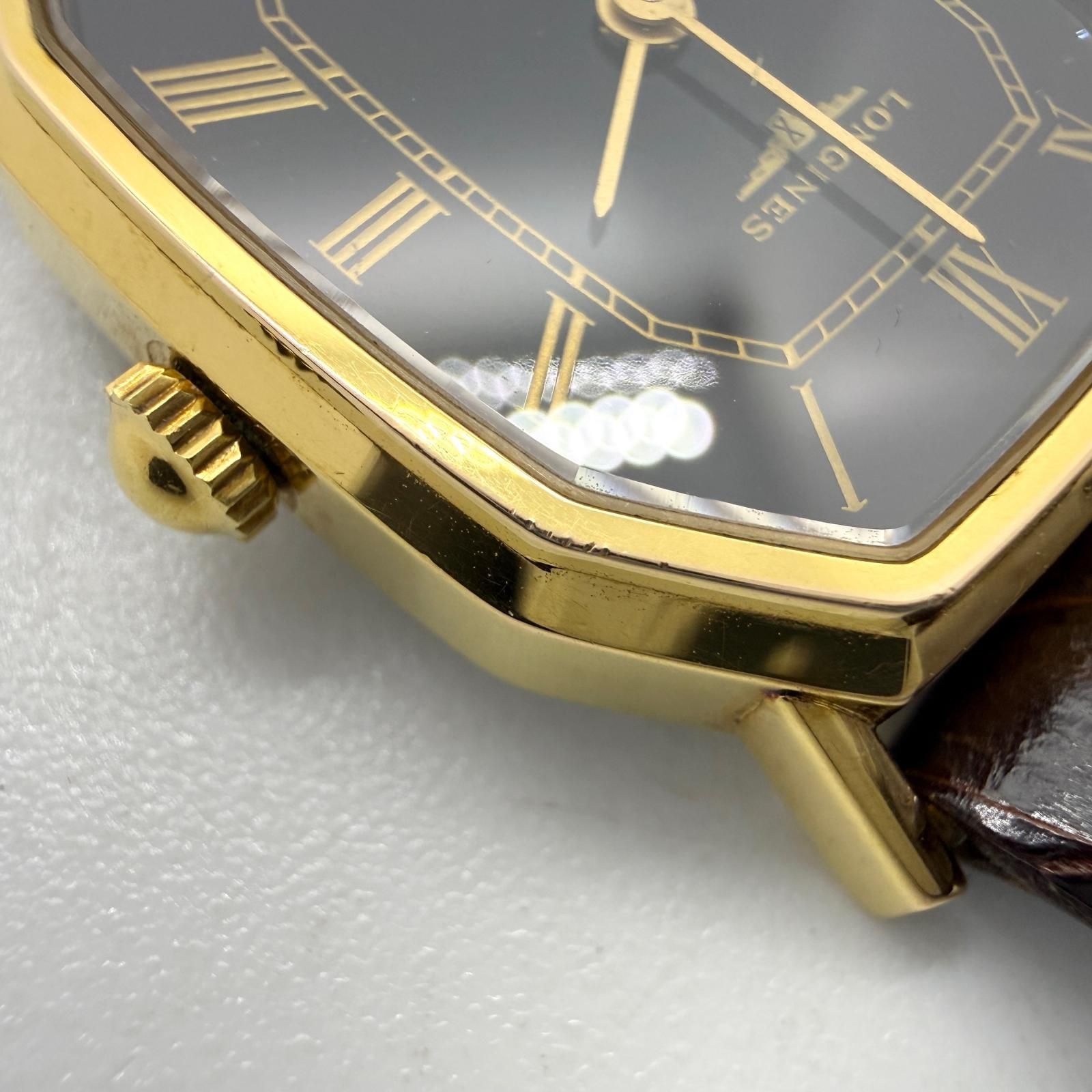 LONGINES ロンジン ブラック QZ レディース オクタゴン 腕時計 訳あり