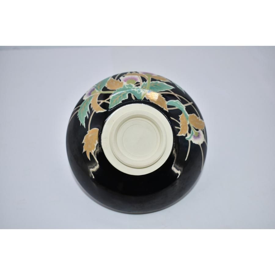 茶碗　茶道　茶器 茶道具 抹茶茶碗 黒地 アザミ絵 平茶碗 英香 作 紙箱 茶道 tz18-102