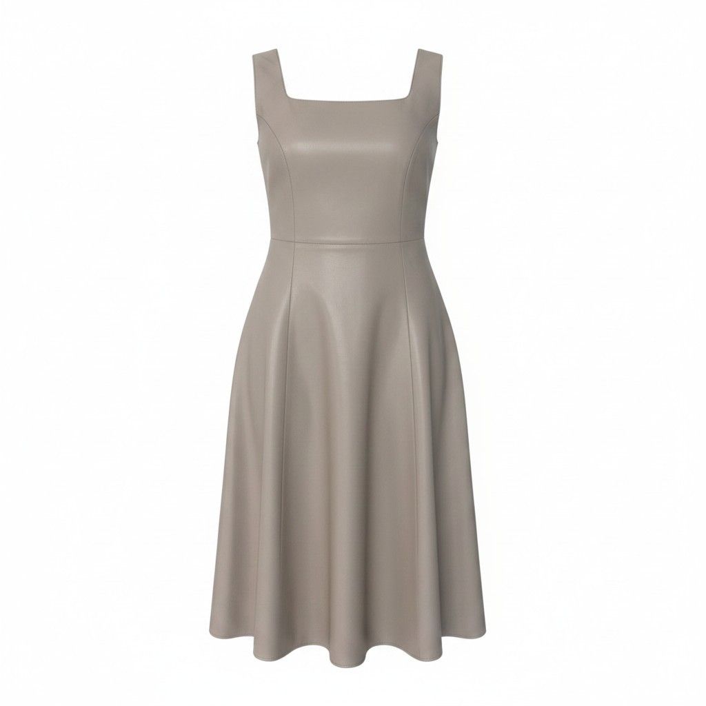 88g20 【未使用タグ付】 FOXEY NEW YORK フォクシーニューヨーク 2023年 Dress Marielle マリエル スクエアネック ノースリーブ ドレスワンピース 43873 サイズ40 ベージュ フェイクレザー レディースt18r