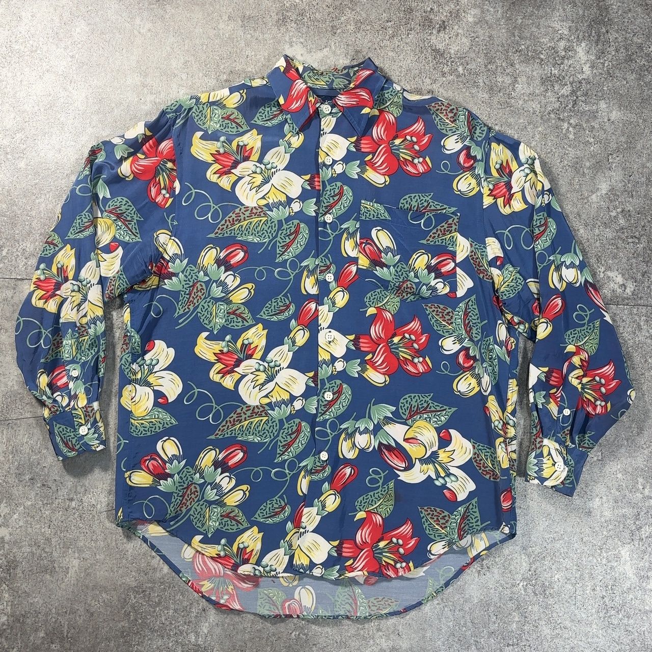 【希少】90s RALPH LAUREN イタリア製 花柄 長袖 アロハシャツ RALPH LAUREN ラルフローレン L/S レーヨンアロハシャツ 長袖シャツ