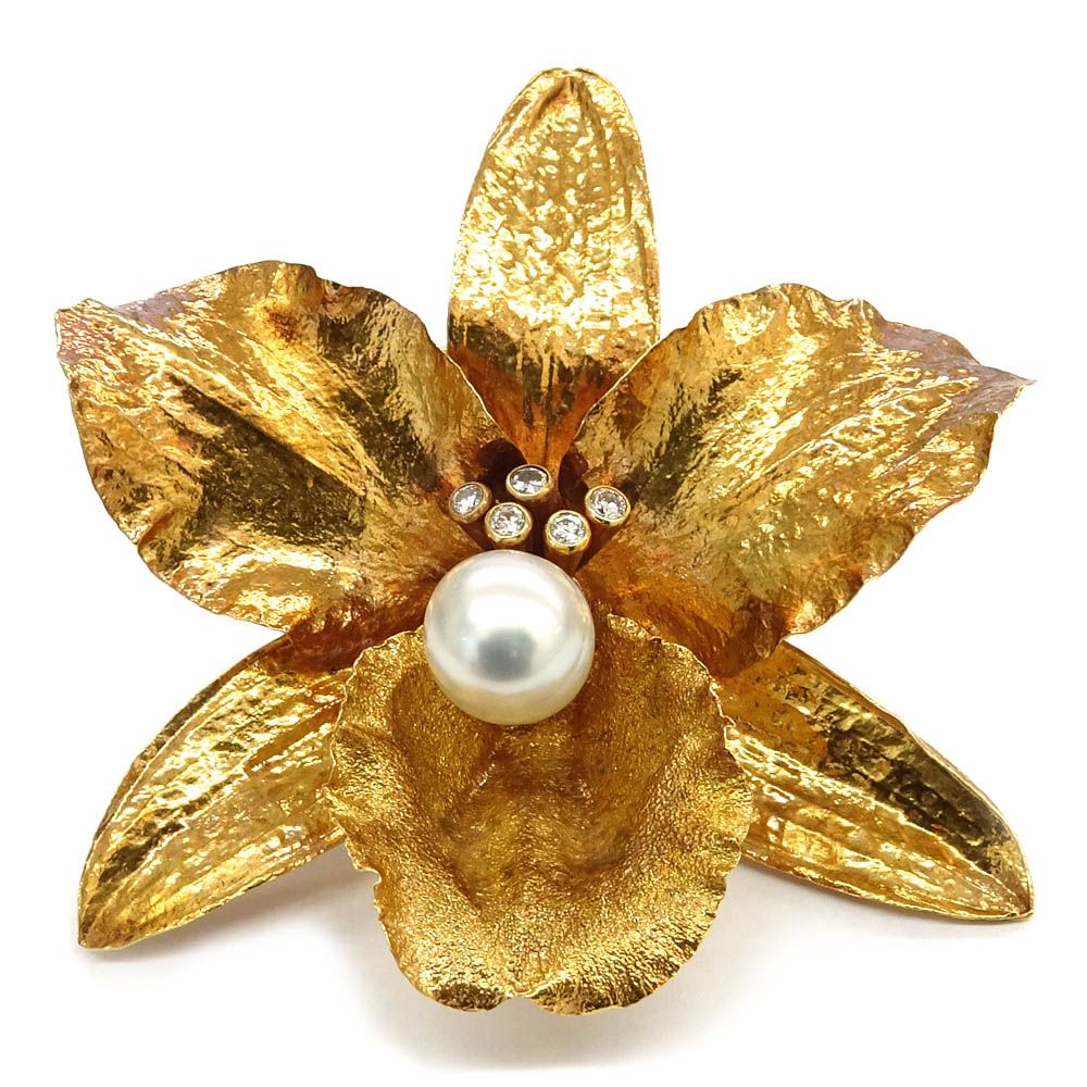 【栄】ジュエリー ブローチ フラワー 花 パール ダイヤモンド 0.25ct K18YG 22.7g レディース 小物 その他 231,660円