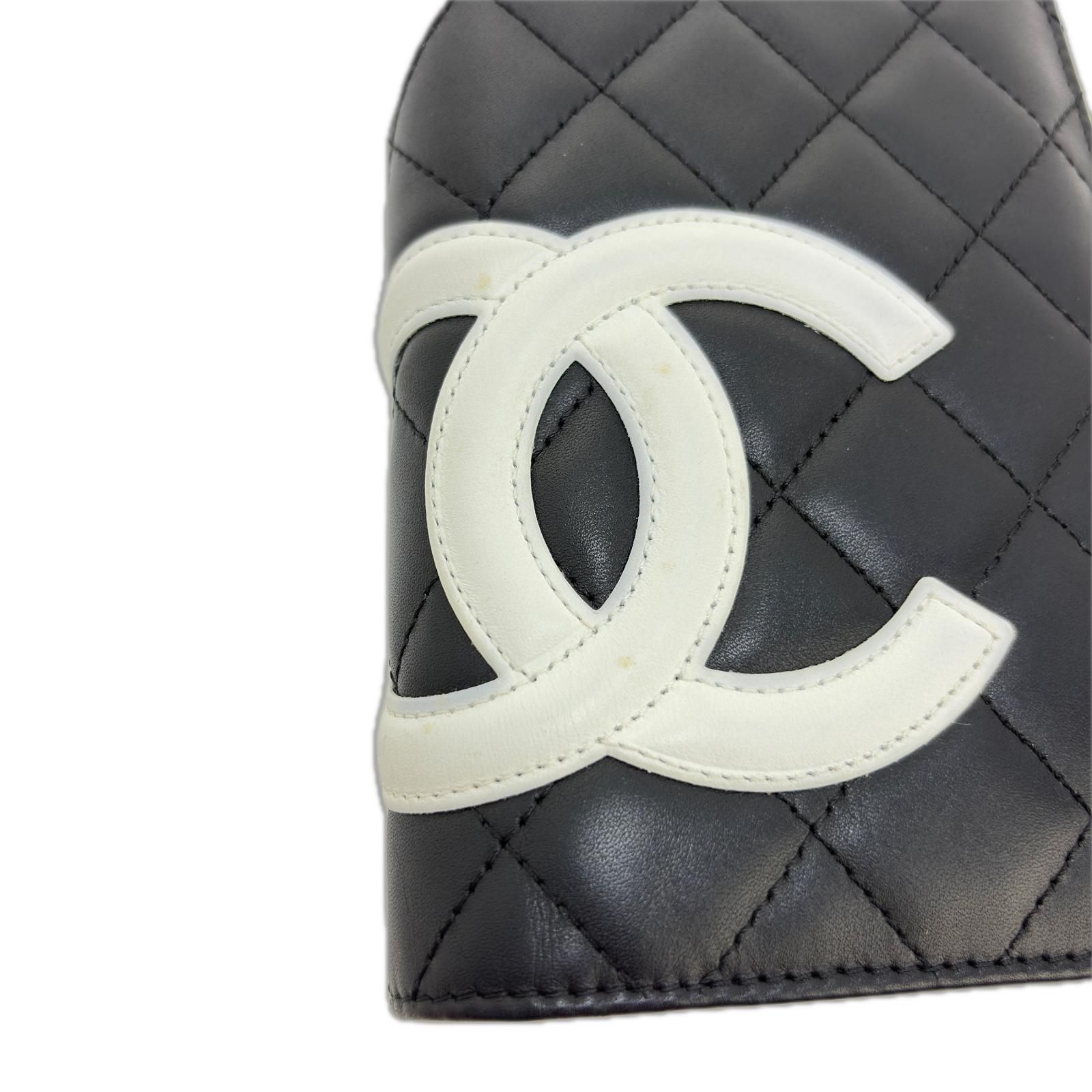 CHANEL シャネル カンボンライン 二つ折ZIP長財布 ブラック/ホワイト