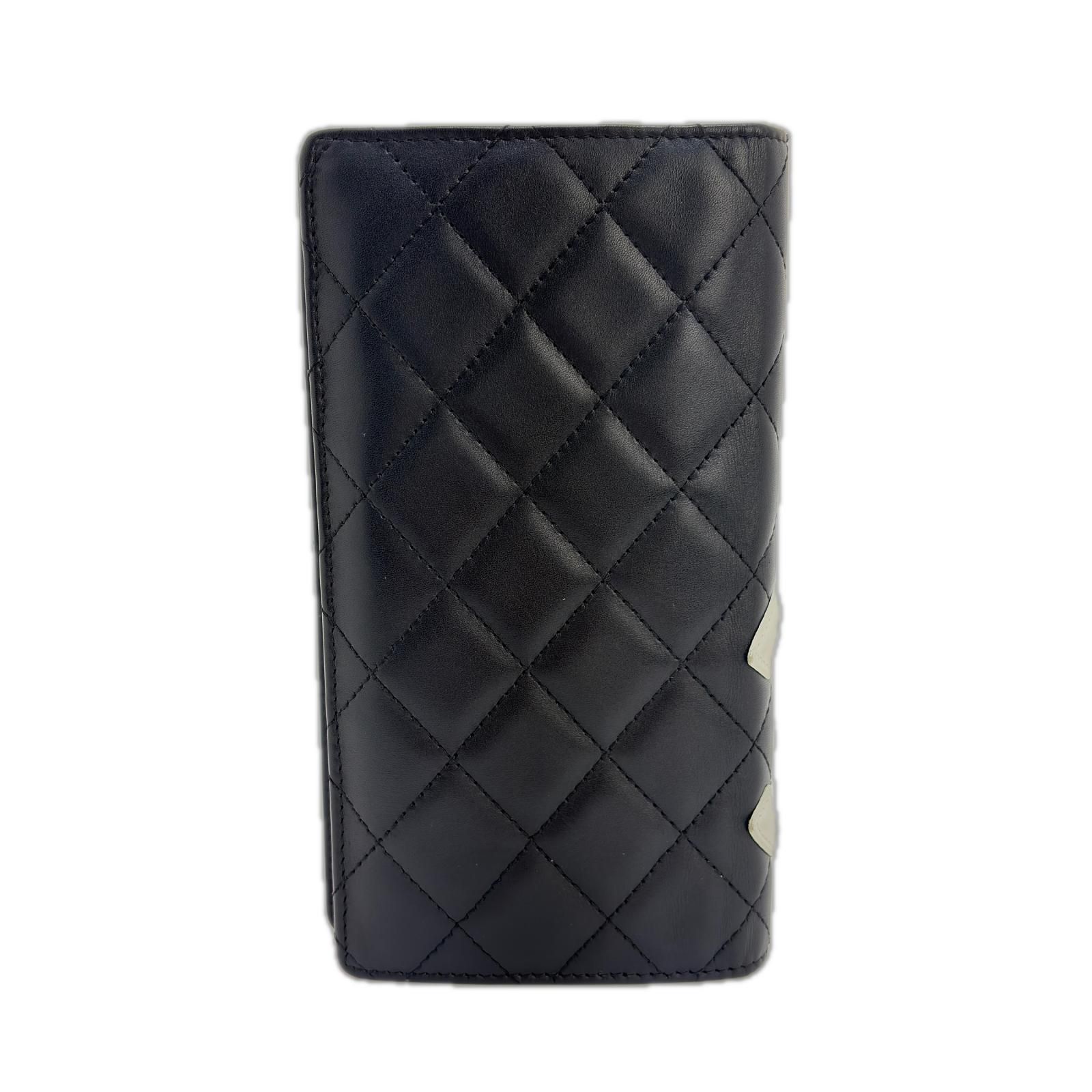 CHANEL シャネル カンボンライン 二つ折ZIP長財布 ブラック/ホワイト