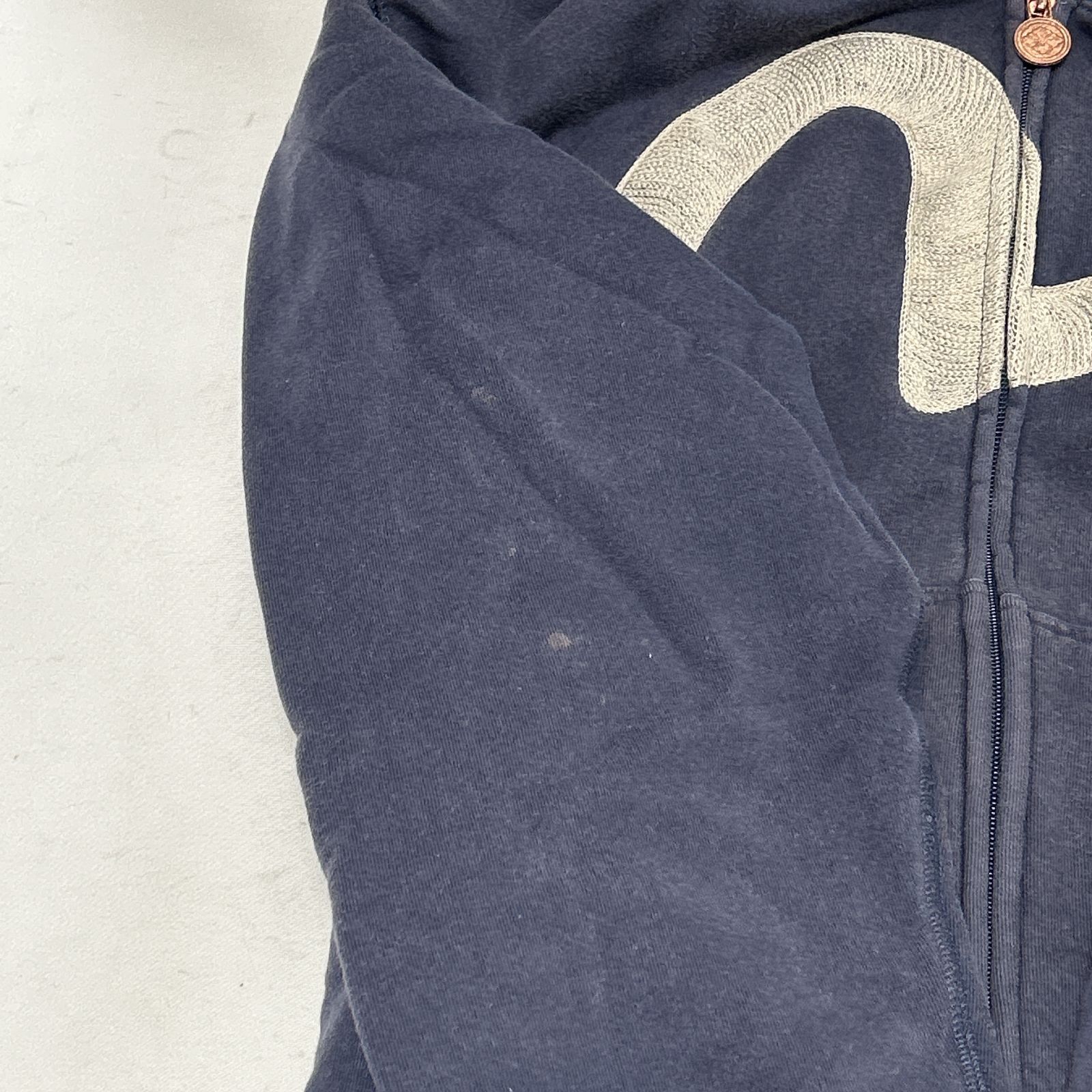 EVISU エヴィス ジップパーカー カモメ ネイビー 44 XL 大きめ 刺繍 浜館75-2385] [店舗併売品] EVISU エヴィス カモメ刺繍 ZIP フーディー