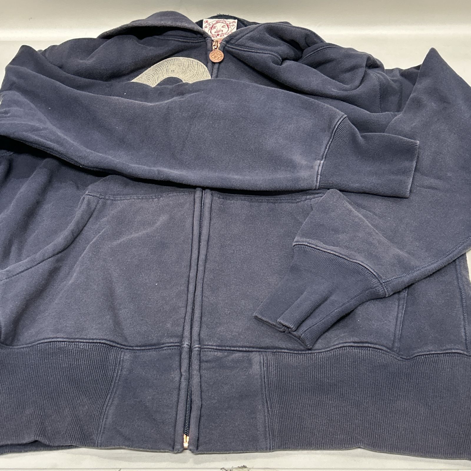 EVISU エヴィス ジップパーカー カモメ ネイビー 44 XL 大きめ 刺繍 浜館75-2385] [店舗併売品] EVISU エヴィス カモメ刺繍 ZIP フーディー