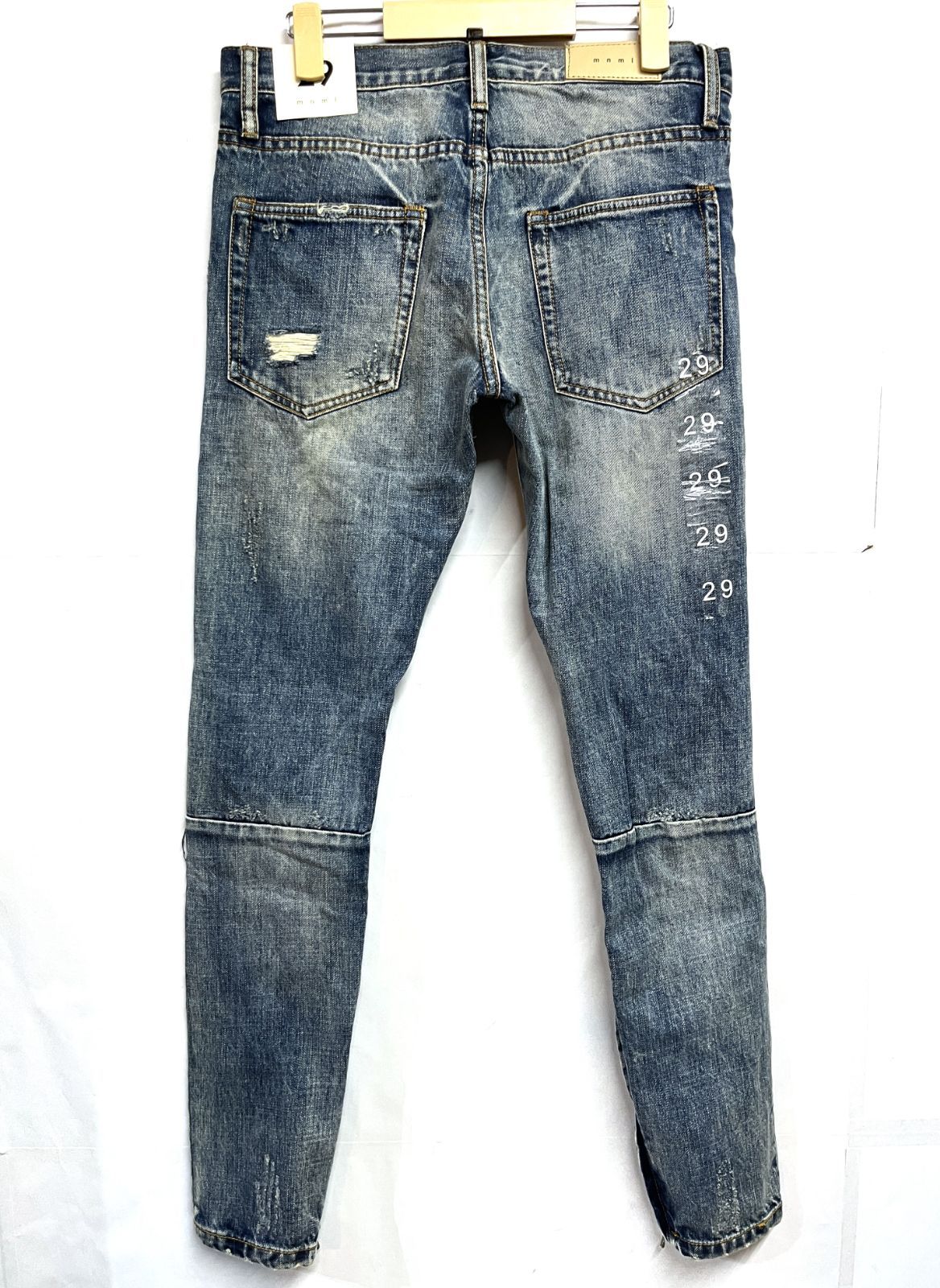 mnml ストレッチ スキニー ダメージデニム パンツ 裾ジップ ブラック 