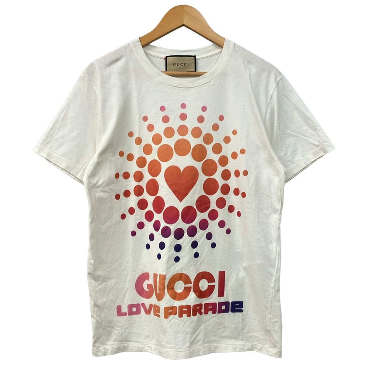 GUCCI(グッチ) 半袖Tシャツ サイズXS メンズ美品 - 548334 XJEMZ アイボリー×オレンジ×マルチ クルーネック