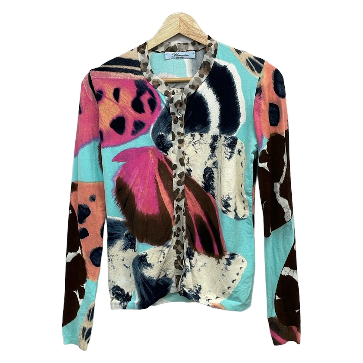 BLUGiRL BLUMARINE(ブルーガールブルマリン) カーディガン サイズI 40 レディース美品 - アイボリー×ダークネイビー×マルチ 長袖/豹柄