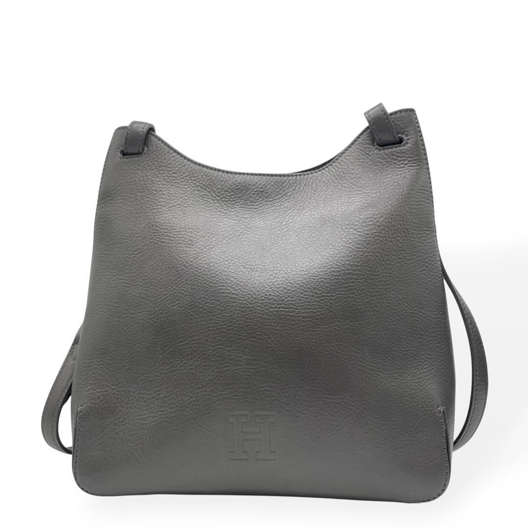 極美品 HIROFU ヒロフ エテルノ レザー ショルダーバッグ グレー シボ