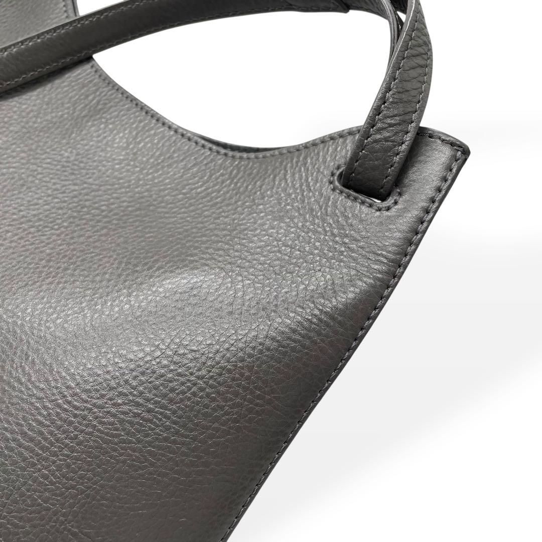 極美品 HIROFU ヒロフ エテルノ レザー ショルダーバッグ グレー シボ