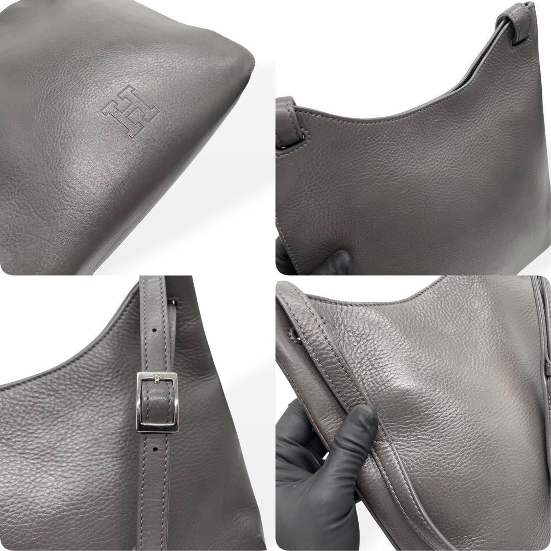 極美品 HIROFU ヒロフ エテルノ レザー ショルダーバッグ グレー シボ