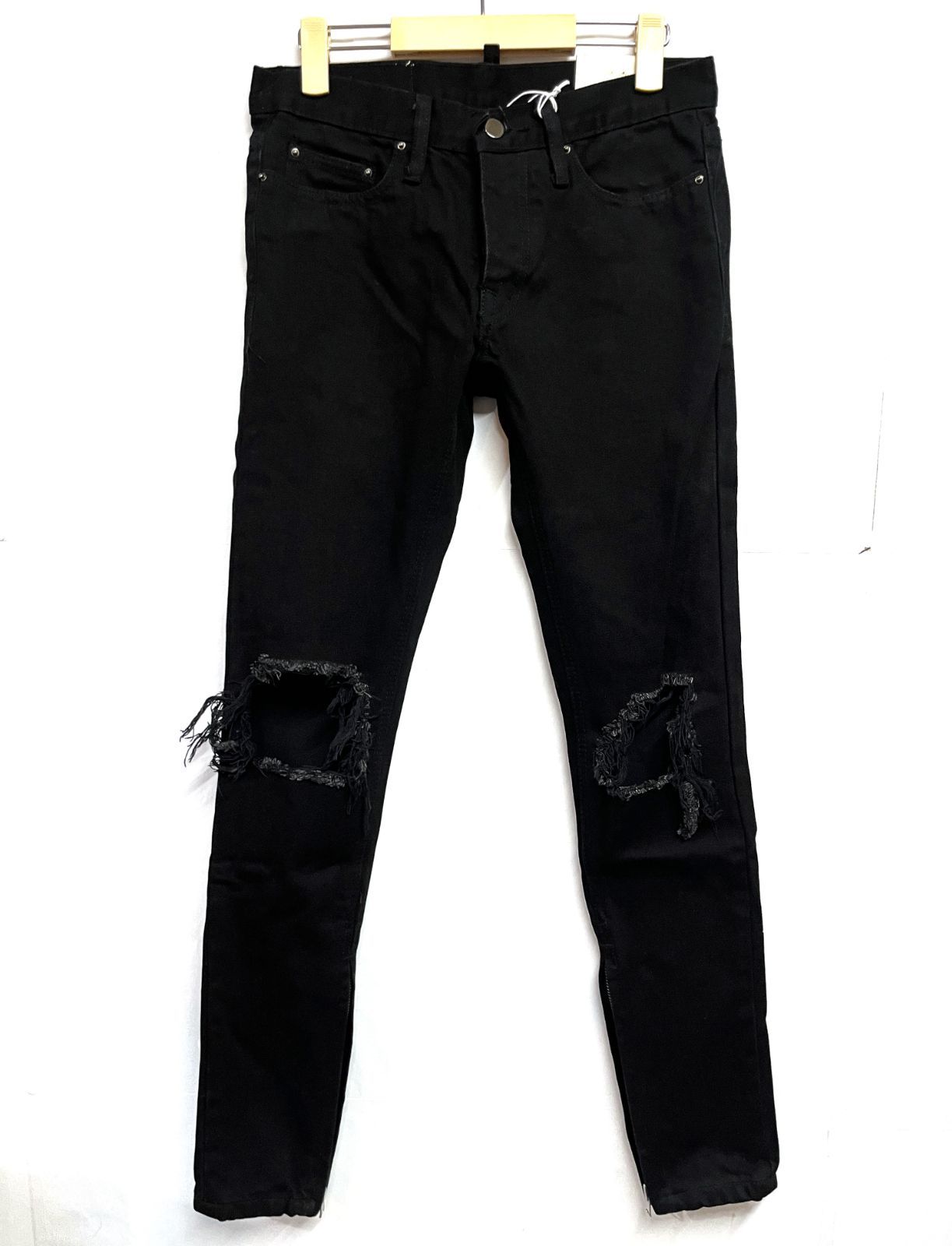 mnml｜ミニマル m1 Stretch Denim ダメージ加工 裾ジップ スキニー
