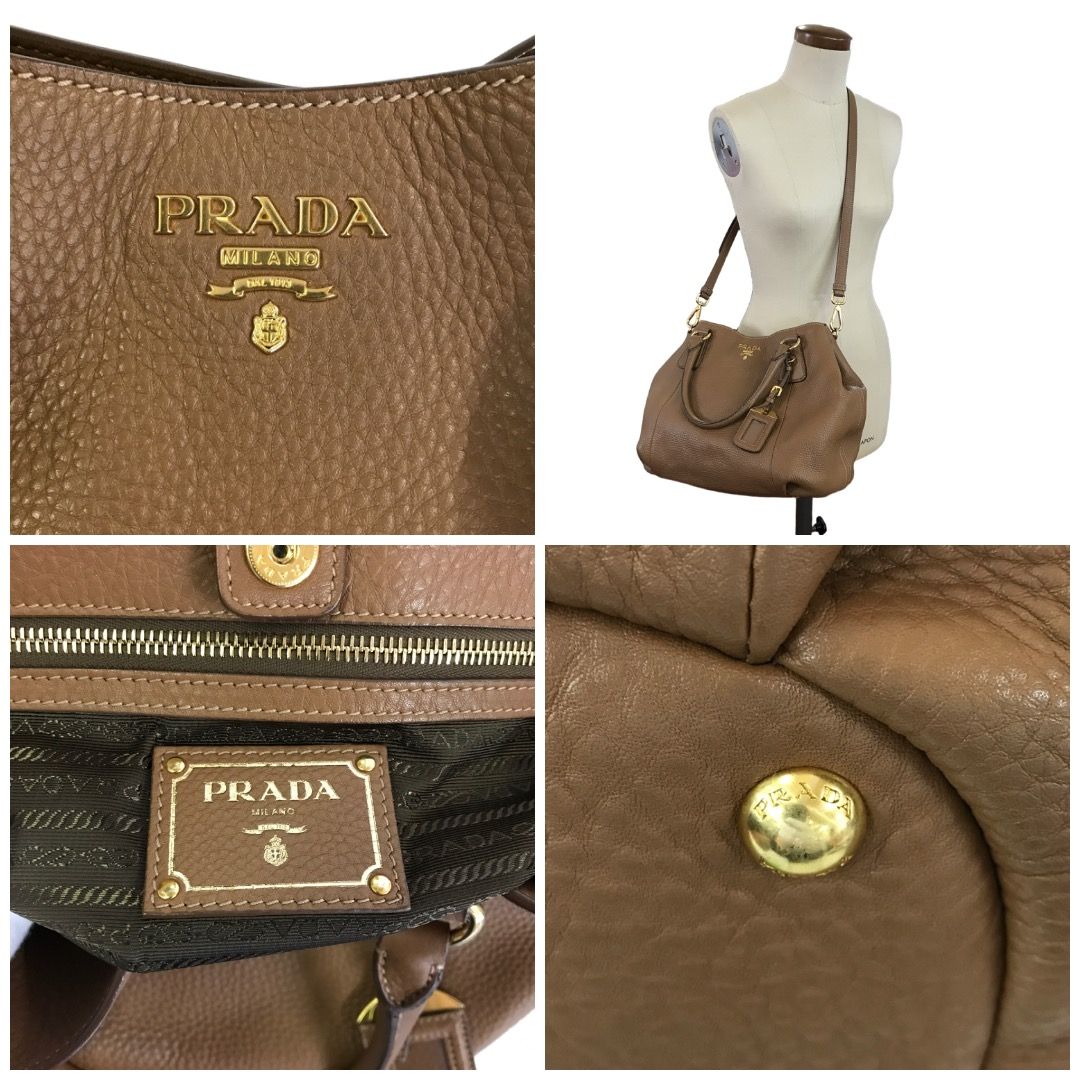 プラダ PRADA レザー 2way ハンドバッグ ショルダーバッグ キャメル