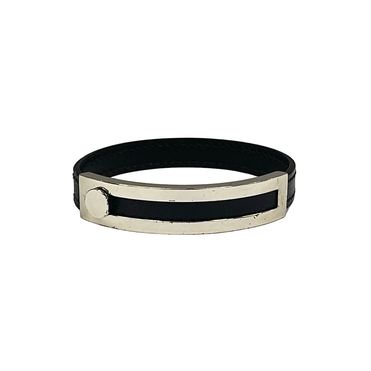 エルメス プスプス レザー ブレスレット バングル ブラック シルバー□G刻印 HERMES(エルメス) バングル プスプス レザー 黒×シルバー - メルカリ