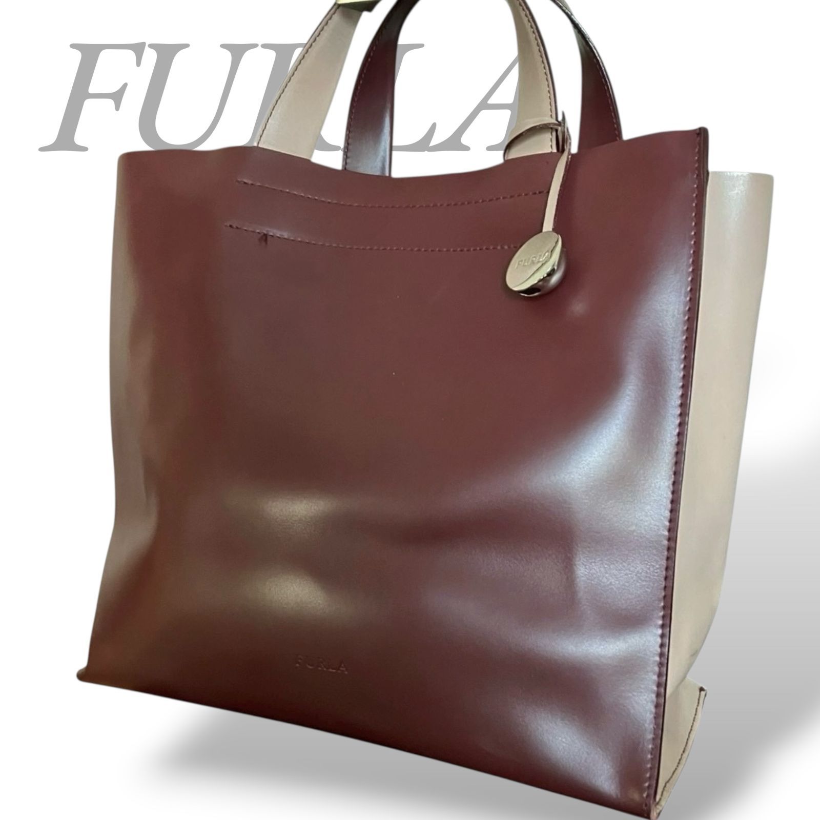 FURLA フルラ トートバッグ ハンドバッグ バーガンディ レザー レッド 