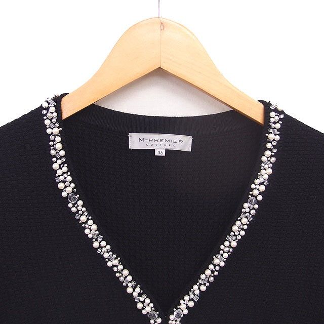 M-premier - M-premierBLACK フーディーカーディガン　 エムプルミエ エムプルミエ ブラック M-Premier BLACK カーディガン ニット ビーズ