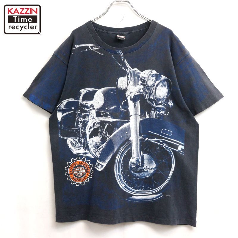 90s USA製 vintage HARLEY DAVIDSON 大判プリント バイカー モーターサイクル 半袖Ｔシャツ メンズ 表記Lサイズ