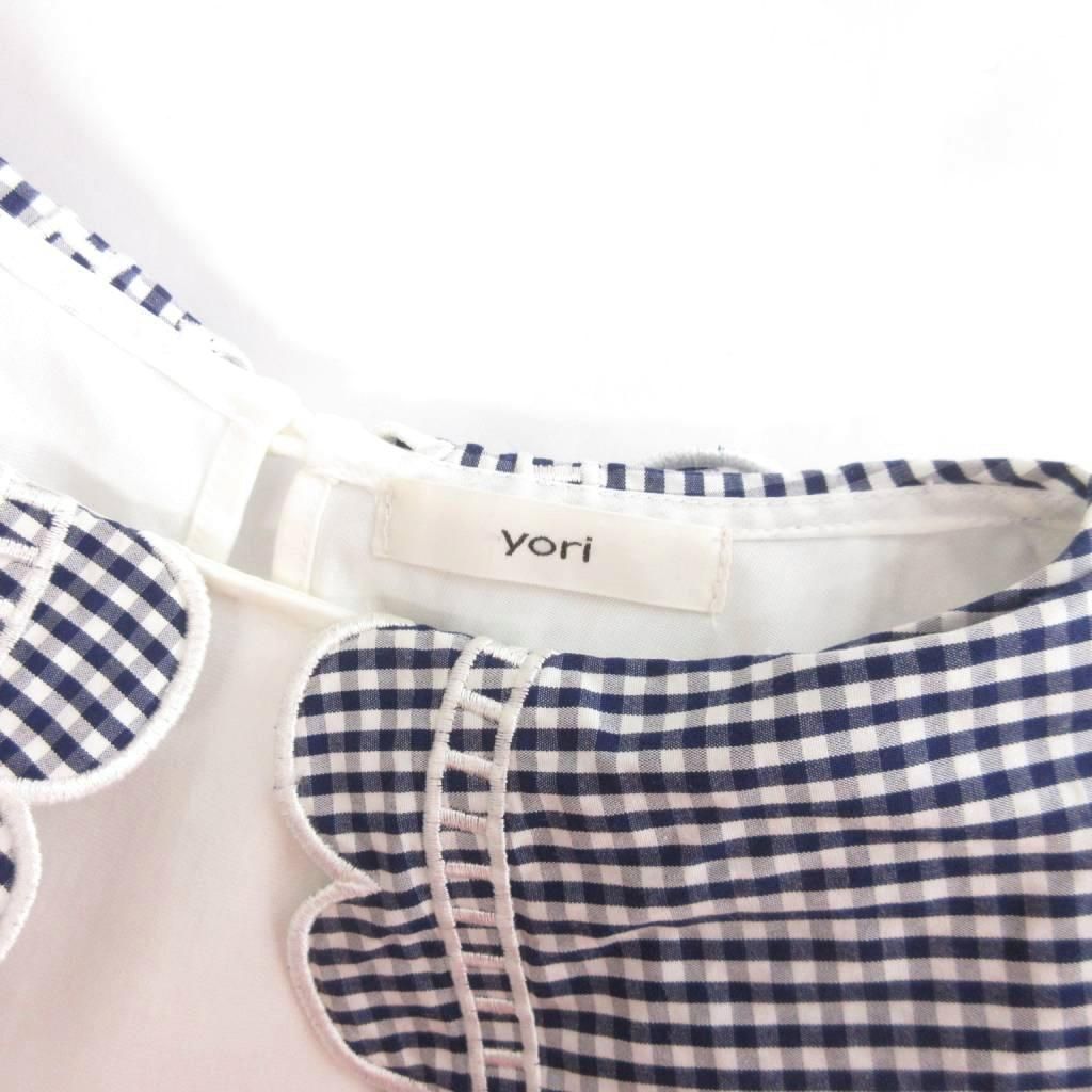 新品同様 yori ギンガムスカラップ カットソー ヨリ yori ギンガムスカラップカラーTシャツ カットソー 半袖 YR11