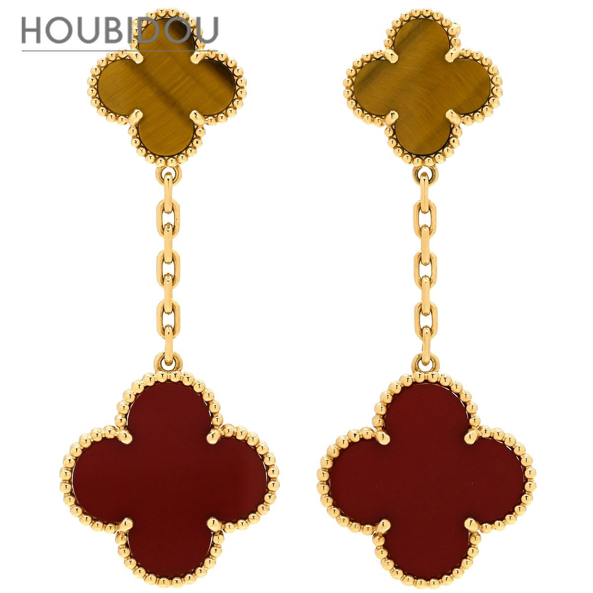 ヴァンクリーフアーペル Van Cleef & Arpels ピアス マジックアルハンブラ 2モチーフ レッド×ブラウン×イエローゴールド 18K YG カーネリアン タイガーズアイ VCARN5JR00 【箱】【中古】
