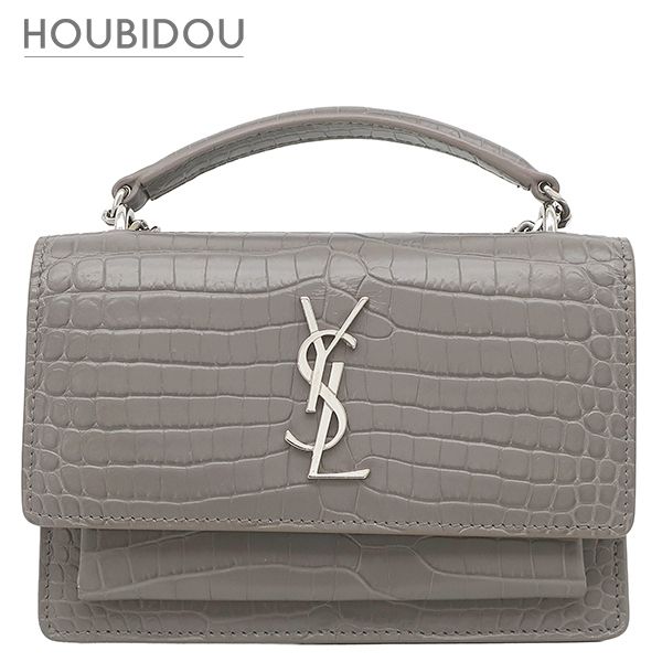 サンローラン SAINT LAURENT チェーンウォレット サンセット チェーンウォレット レザー グレー シルバー金具 クロコ型押し 斜め掛け チェーンバッグ 452157【中古】 95,172円