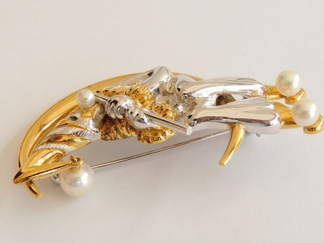 ミキモト MIKIMOTO □ ピエロ パール ブローチ シルバー ゴールド