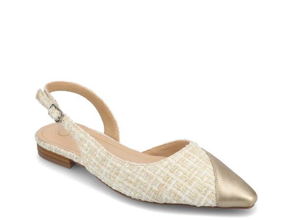ジャーニー レディース シューズ パンプス Journee Daphnne Flat Gold MetallicWhite Tweed Print ホワイト