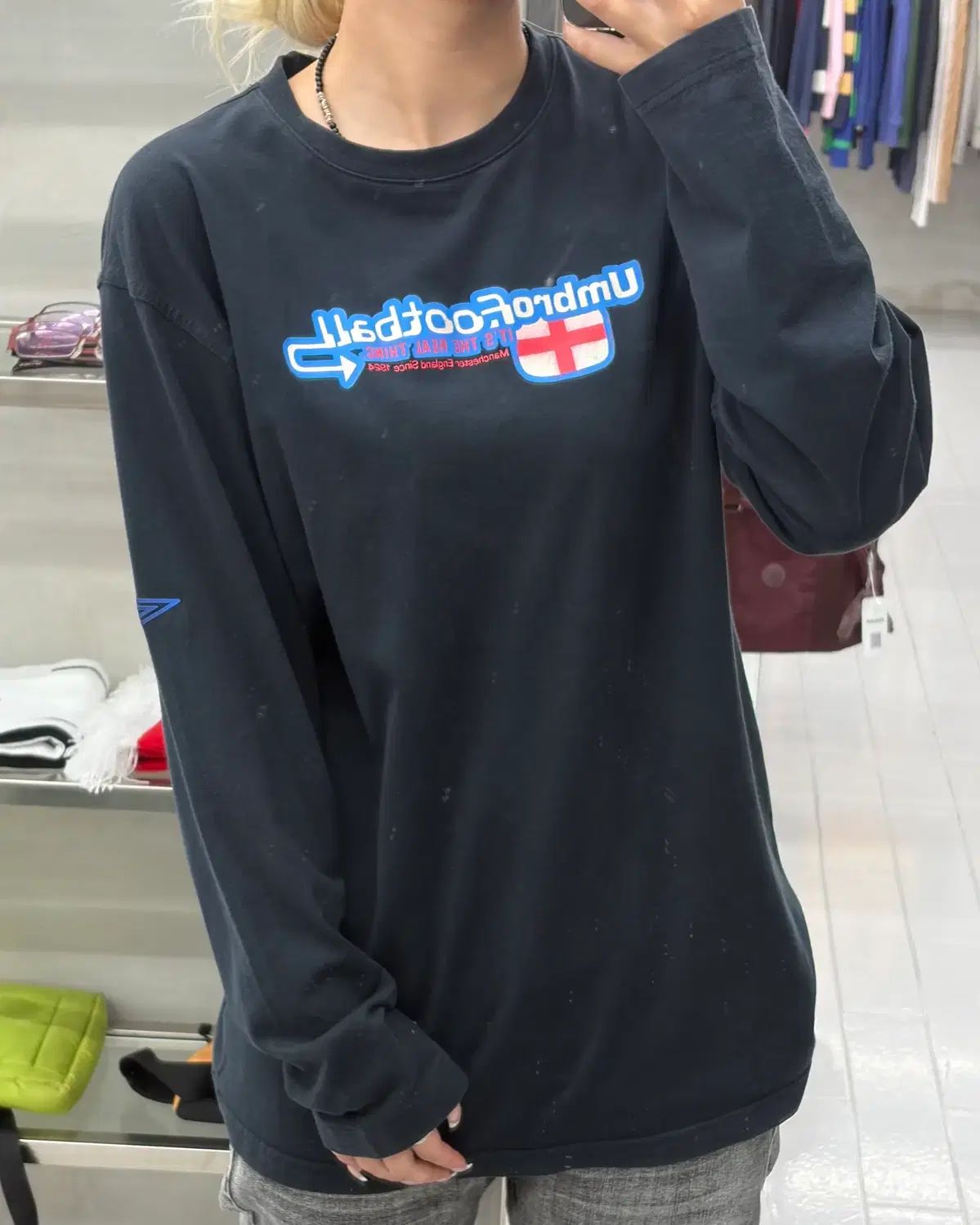 (L) アンブロ ヴィンテージ フットボール イングランド ロングスリーブ Tシャツ