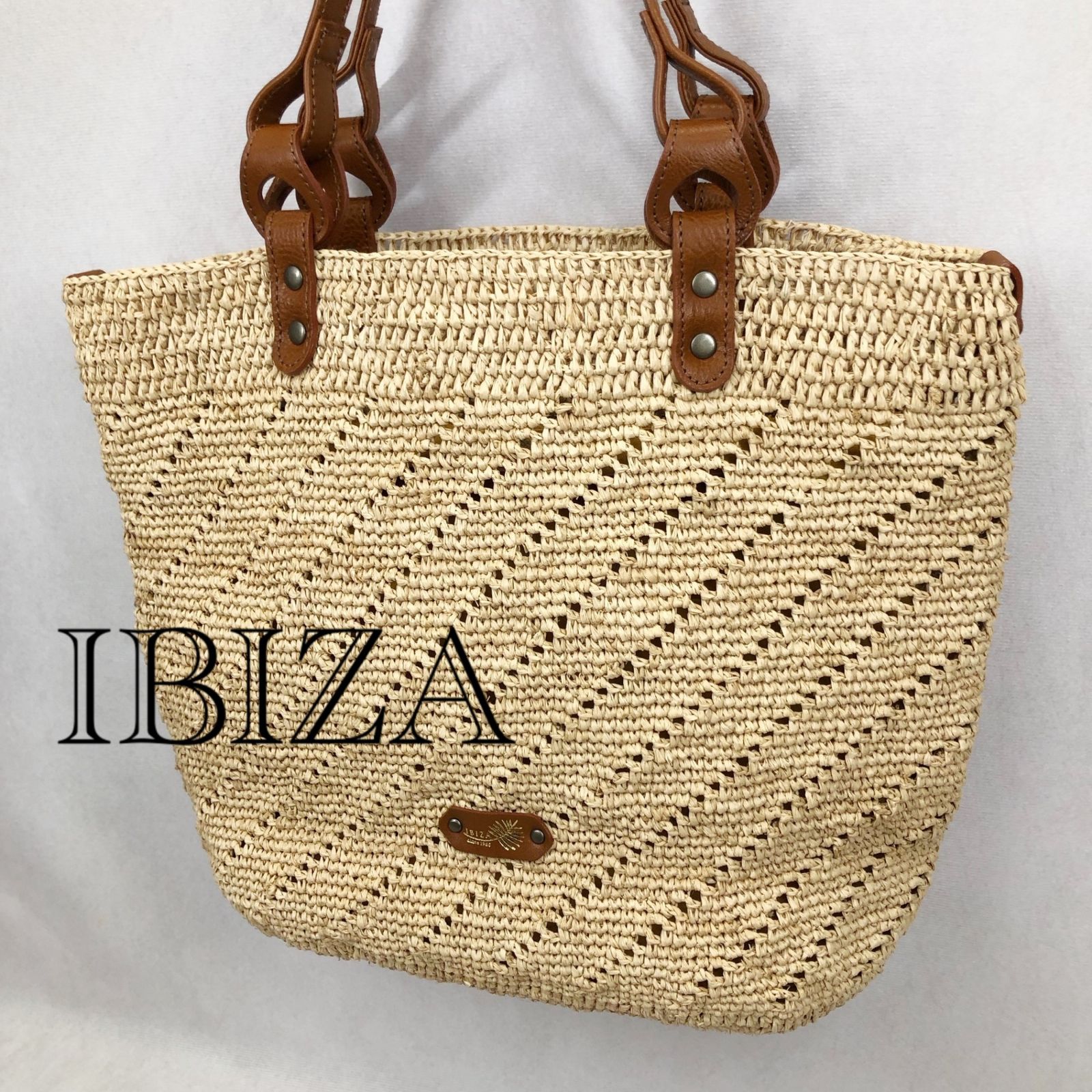 美品 IBIZA イビサ ラフィア セミショルダー バッグ インバッグ付 天然草木 カゴバッグ イエロー ナチュラル ベージュイエロー レディース 219