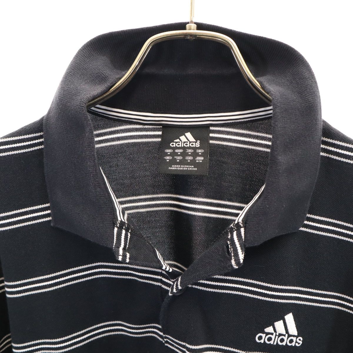 adidas アディダス ボーダー柄 半袖 ポロシャツ O ブラック 鹿の子