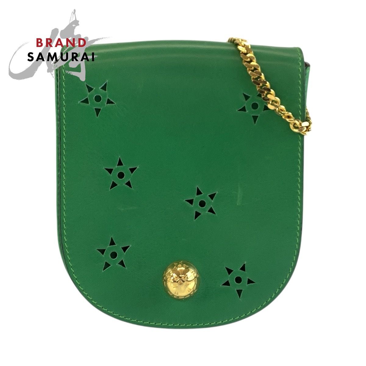 美品 CELINE セリーヌ ヴィンテージ スターボール カットアウト グリーン M10 ショルダーバッグ ポシェット レディース 603617【中古】