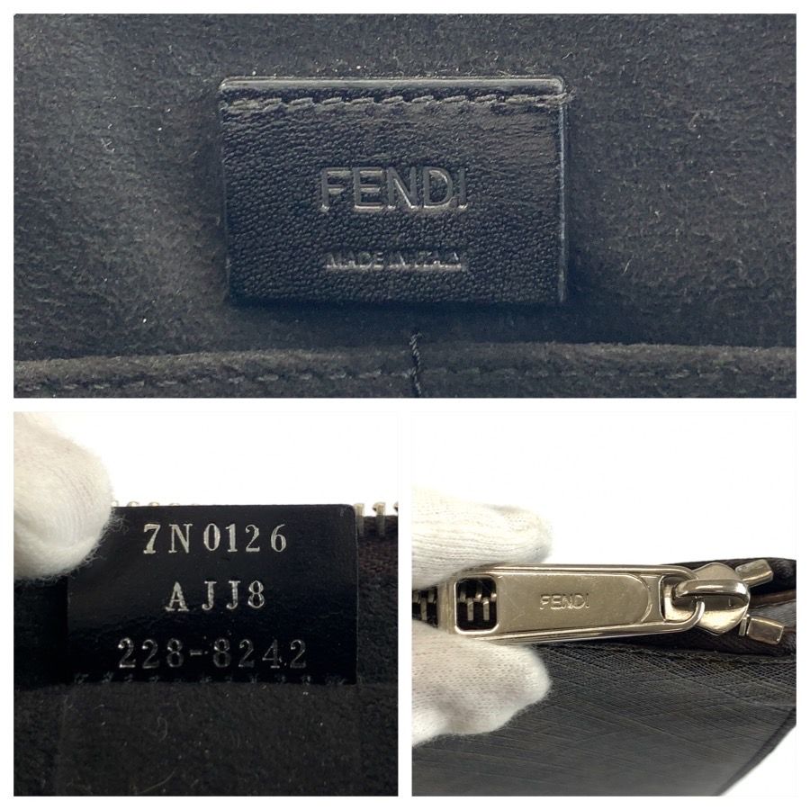 美品 FENDI フェンディ ズッカ フラットスリムクラッチ ブラウン
