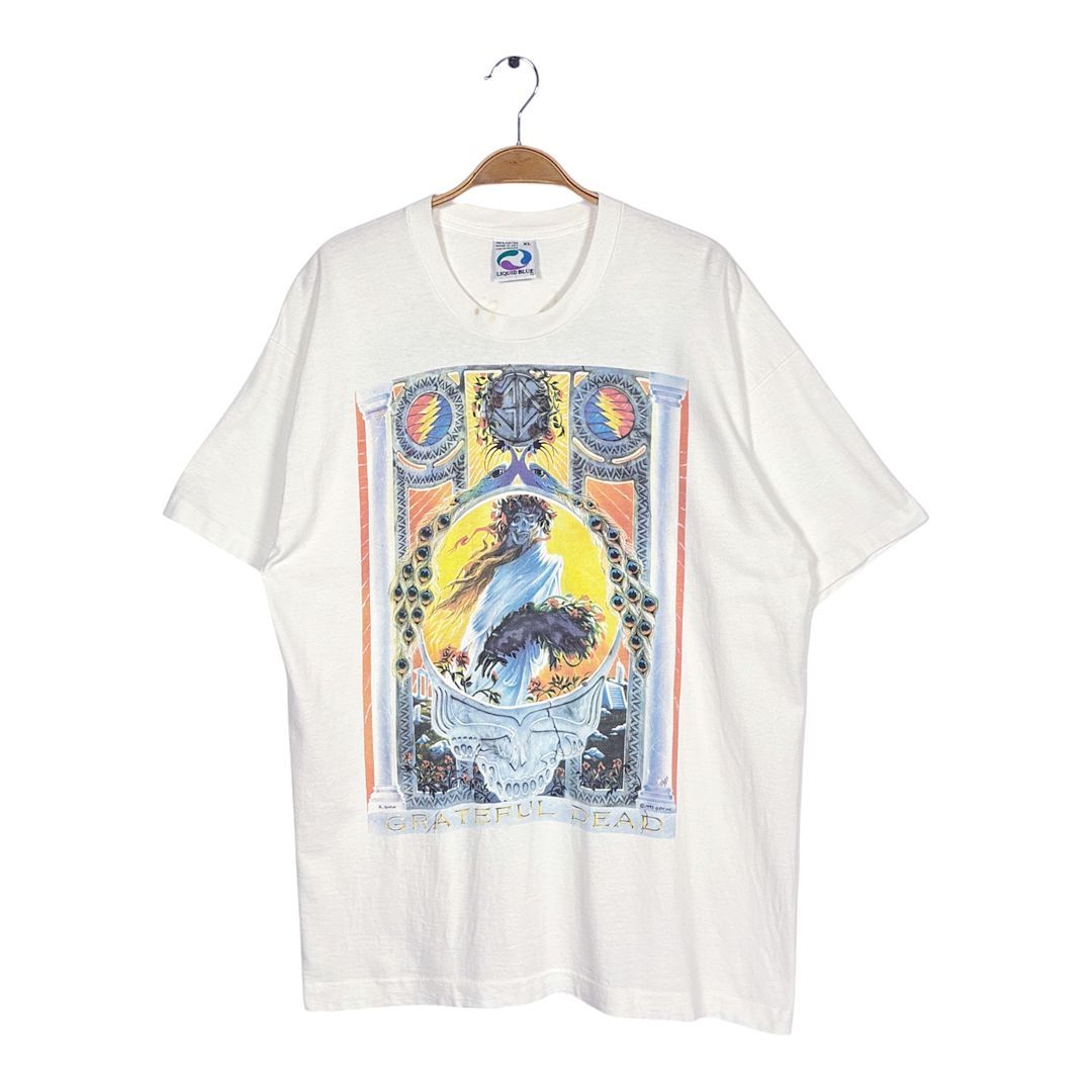 90s★USA製★グレイトフルデッド★リキッドブルー★バンドTシャツ★スカル★白 90s グレイトフルデッド USA製 ヴィンテージ Tシャツ スカル ロックT