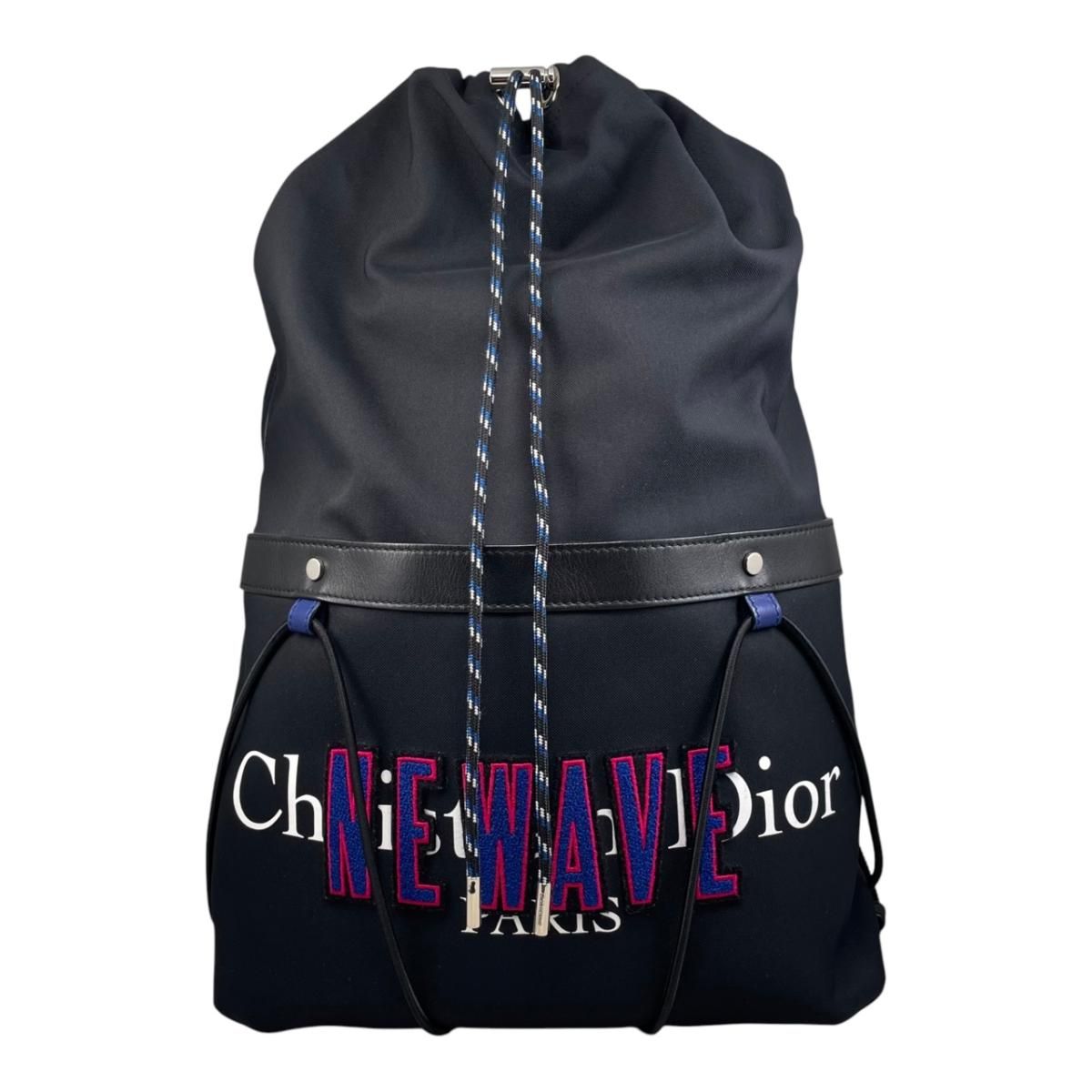 ☆クリスチャンディオール リュックサック ニューウェーブ NEWAVE刺繍 ロゴ ブラック ブルー New Wave CHRISTIAN DIOR