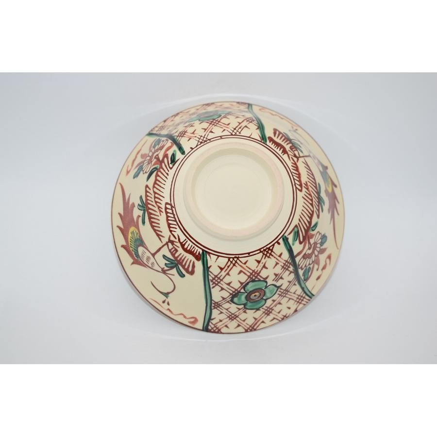 茶道具 抹茶茶碗 赤絵 鳥草花紋 平茶碗 隆山 作 t 紙箱 茶道 tz18-073