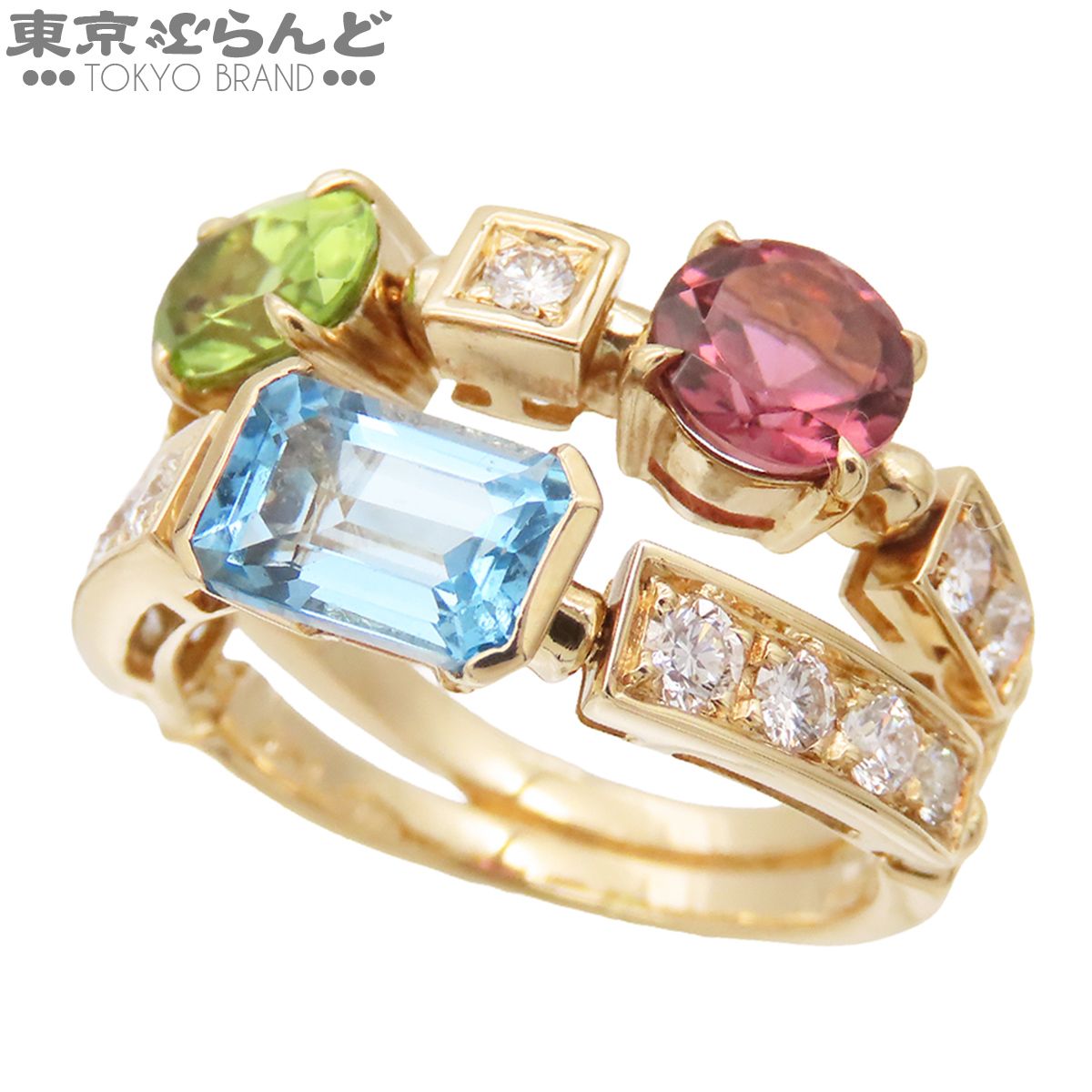 ブルガリ BVLGARI アレグラ マルチカラー リング イエローゴールド K18YG ダイヤモンド トルマリン トパーズ ペリドット 10.5号相当 指輪 レディース 仕上済 101881857