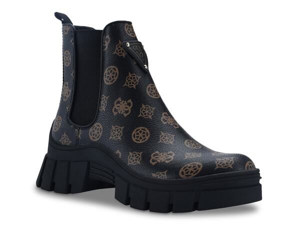 ゲス レディース シューズ ブーツ・レインブーツ Guess Hestia Boot BlackBrown Logo Print ブラック