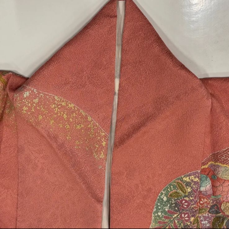 美品 振袖身丈157.5cm 裄丈65.5cm M 袷 鴛鴦 草花 金銀彩 染め分け