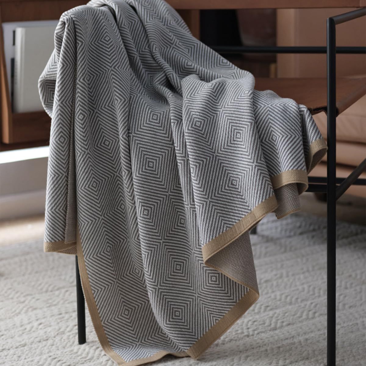 LumiSyne ニット ブランケット ヴィンテージ シェブロン ヘリンボーン 柄 シンプル 北欧風 暖かい コージー 掛け毛布 ひざ掛け マルチカバー ソファカバー ベッドスロー 130×220cm送料無料 23fb9643