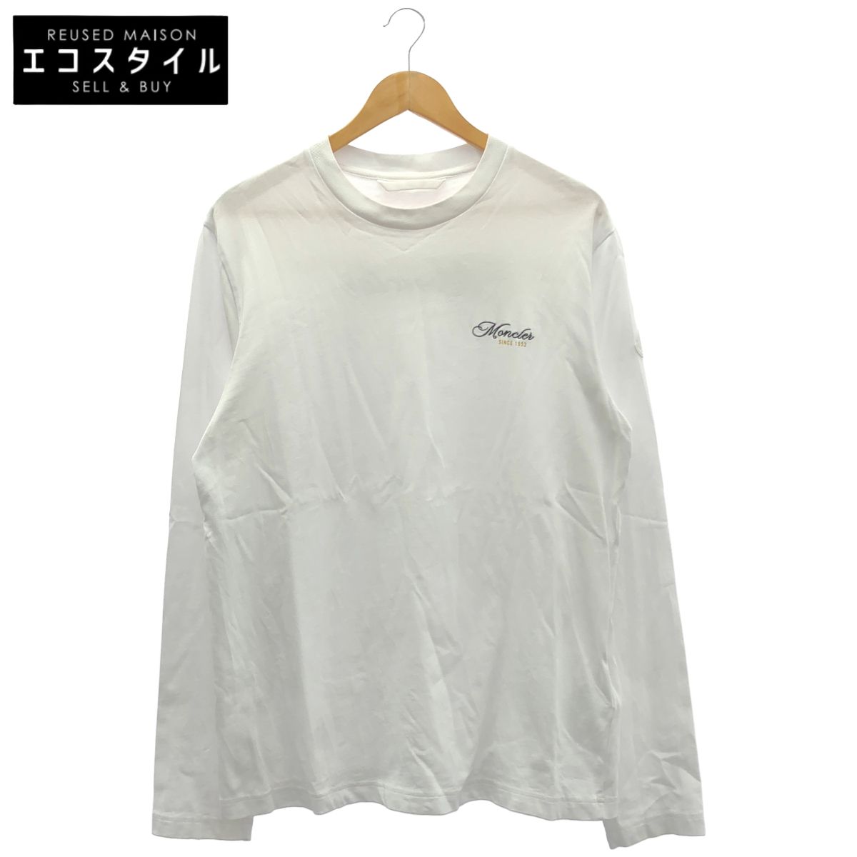 MONCLER　モンクレール　25AW LS T-SHIRT ホワイト コットン バックプリント 刺繍ロゴ ロングスリーブカットソー　M