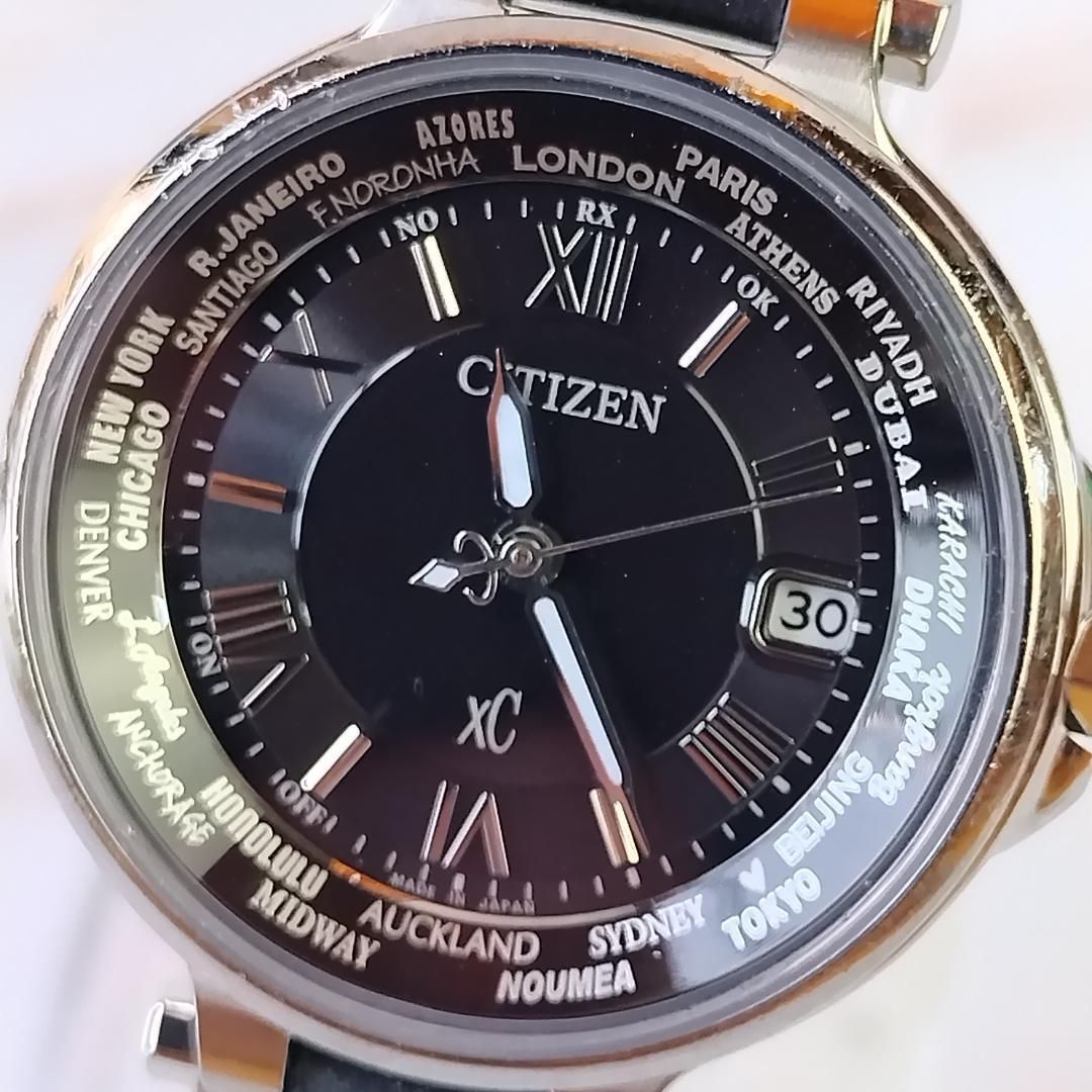 【稼働品】シチズン xC クロスシー 腕時計 レディース 電波ソーラー クォーツ ハッピーフライト QZ 正規品 CITIZEN xC H240-T018220 ブラック 黒【W302B】