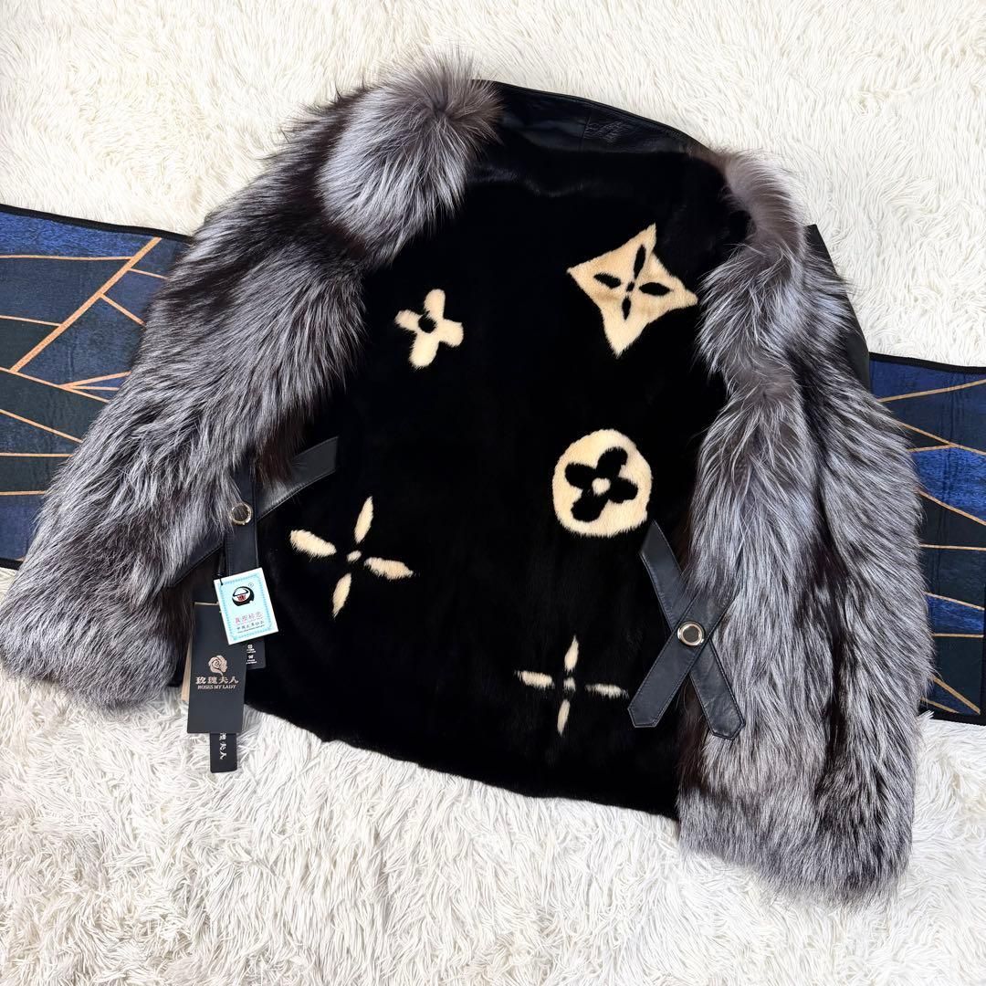 新品未使用 SAGA FURS ミンク&シルバーフォックス ベスト ジレ レザー